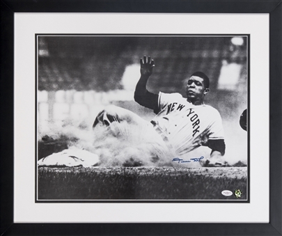 Willie Mays Signed 16x20 Sliding Photo In 26x22 Framed Display (JSA)